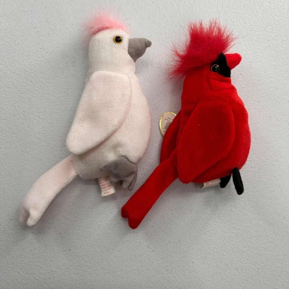 Vintage Ty Beanie Babies Mac & Kuku‎ Plush Birds Set Cardinal Cockatoo Bundle
